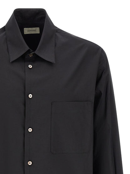 Shirt by Lemaire for men in cotton & silk black & pearl showcases a sublime silhouette, artfully detailed with a sublime and for a sophisticated, sublime finish.