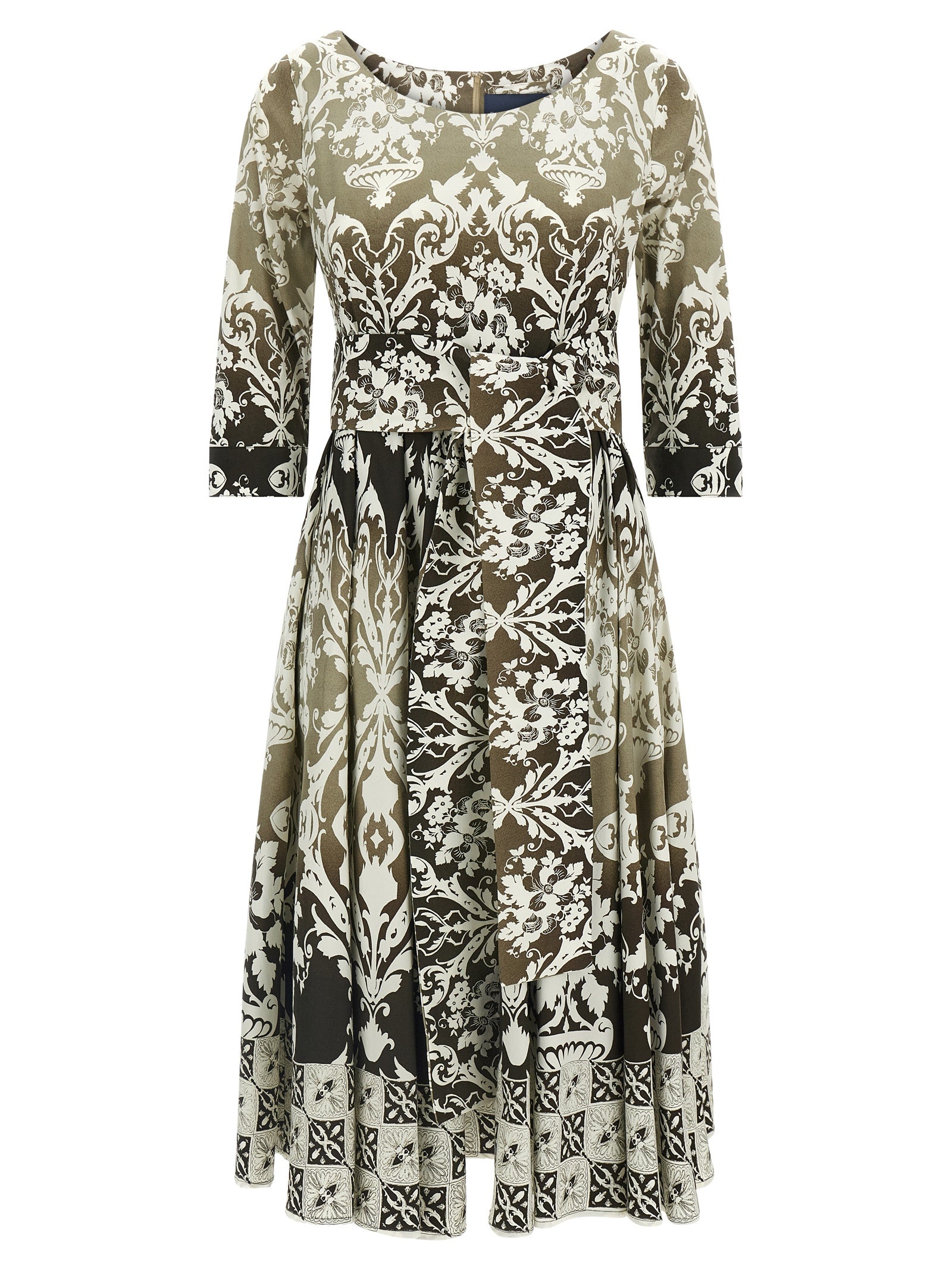Dress by SAMANTHA SUNG for women in stretch cotton multicolor & print features an cute silhouette, detailed with a and round neckline that elegantly flows into a cute midi.