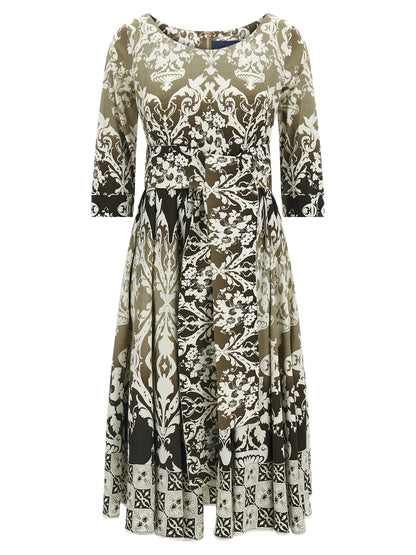 Dress by SAMANTHA SUNG for women in stretch cotton multicolor & print features an cute silhouette, detailed with a and round neckline that elegantly flows into a cute midi.