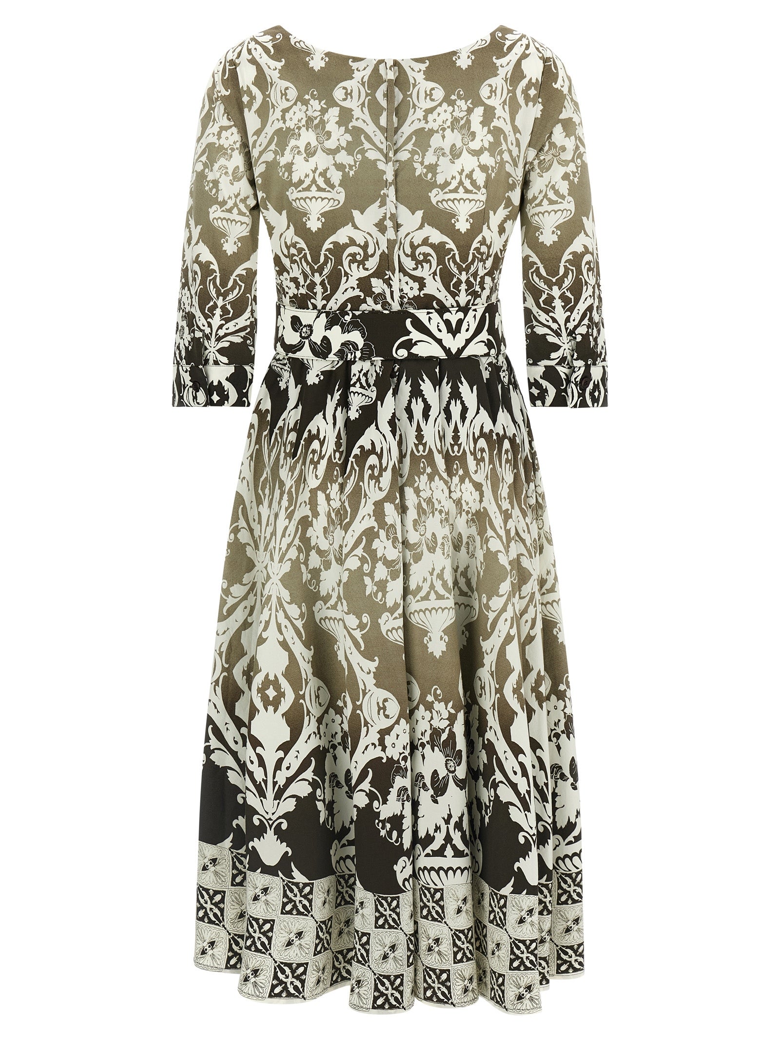 Dress by SAMANTHA SUNG for women in stretch cotton multicolor & print features an eye catching silhouette with a sophisticated round neckline, elegant , and a refined midi for a eye catching aesthetic.