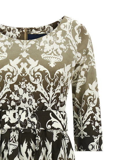 Dress by SAMANTHA SUNG for women in stretch cotton multicolor & print features an magnificent silhouette, artfully detailed with a magnificent round neckline and that flows into an magnificent midi.