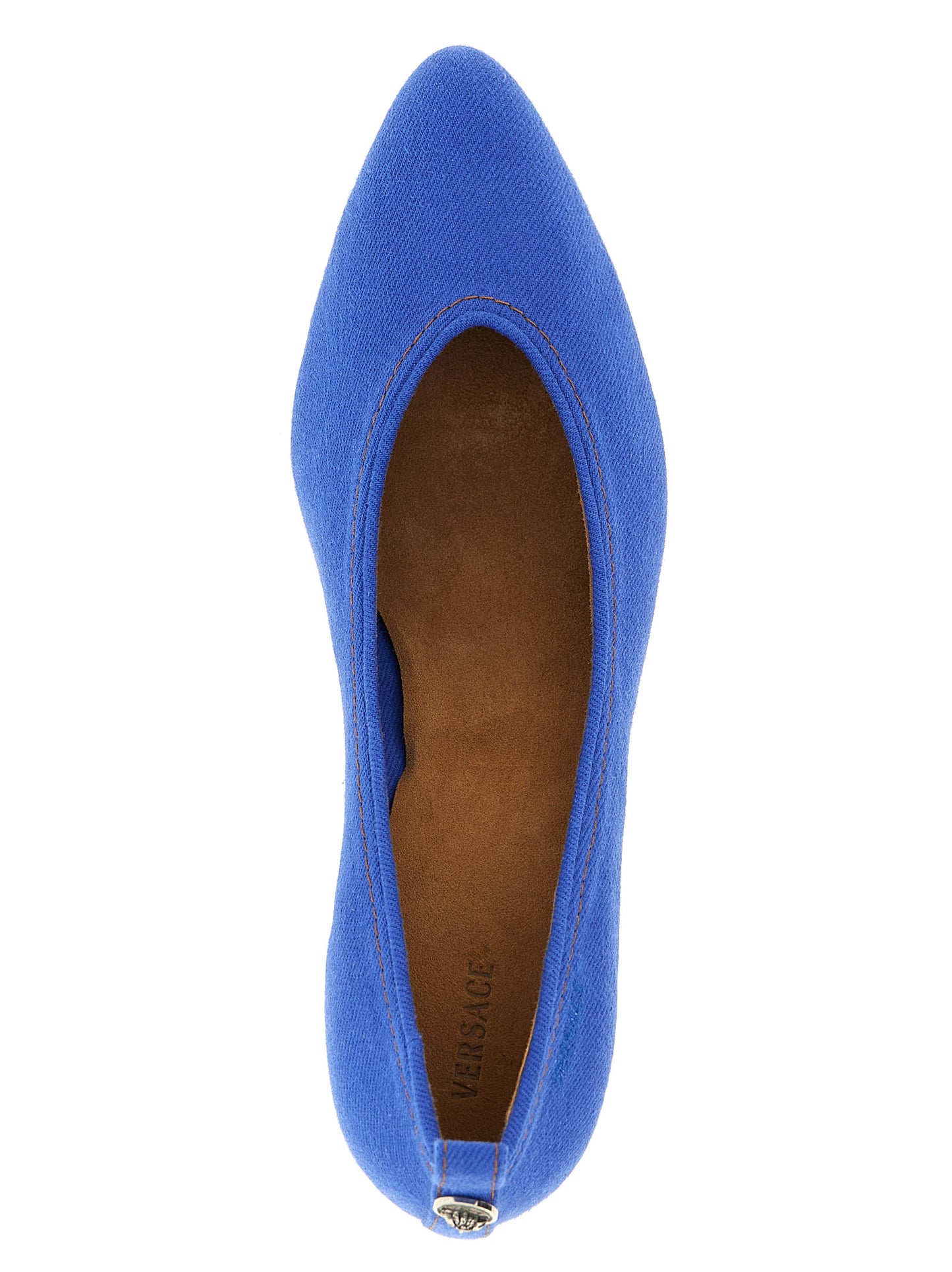Mid-Heel Stiletto Pumps Heels by Versace for women in denim cotton blue features a effortless chic silhouette, showcasing the Medusa Women's Denim Cotton Mid-Heel Stiletto Pumps Heels design with a effortless chic stiletto mid-heel and pointed toe style for a effortless chic finish.