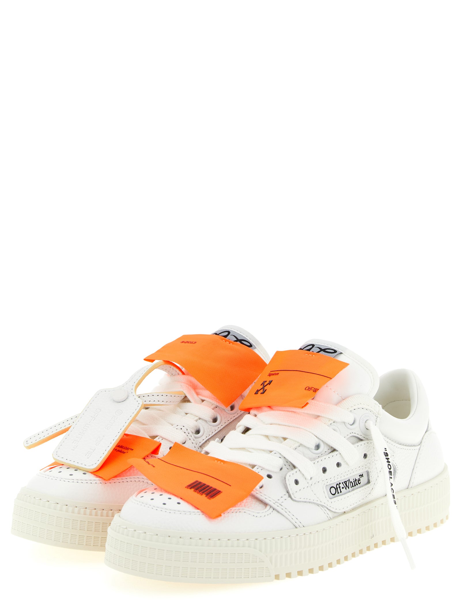 Athletic Sneakers by Off-White for women in cotton canvas & calf leather white features an exquisite silhouette, showcasing the premium low-top style of the Women's Low Top Cotton Canvas & Calf Leather Athletic Sneakers with an exquisite finish.