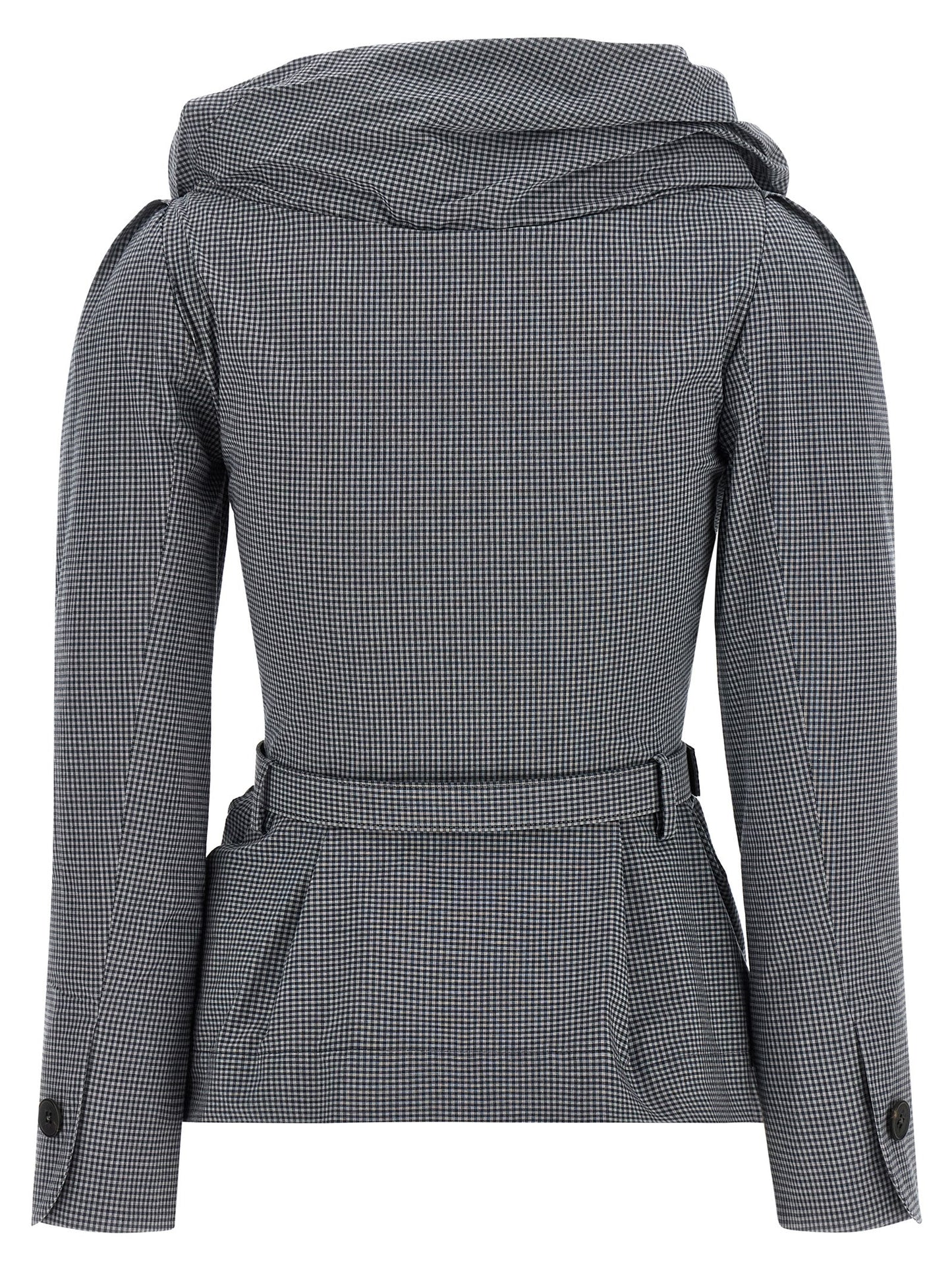 Blazer by Vivienne Westwood for women in stretch viscose cotton gray, patterned & monogram features an crisp silhouette with sophisticated and a crisp shawl-collar neckline for a truly crisp finish.