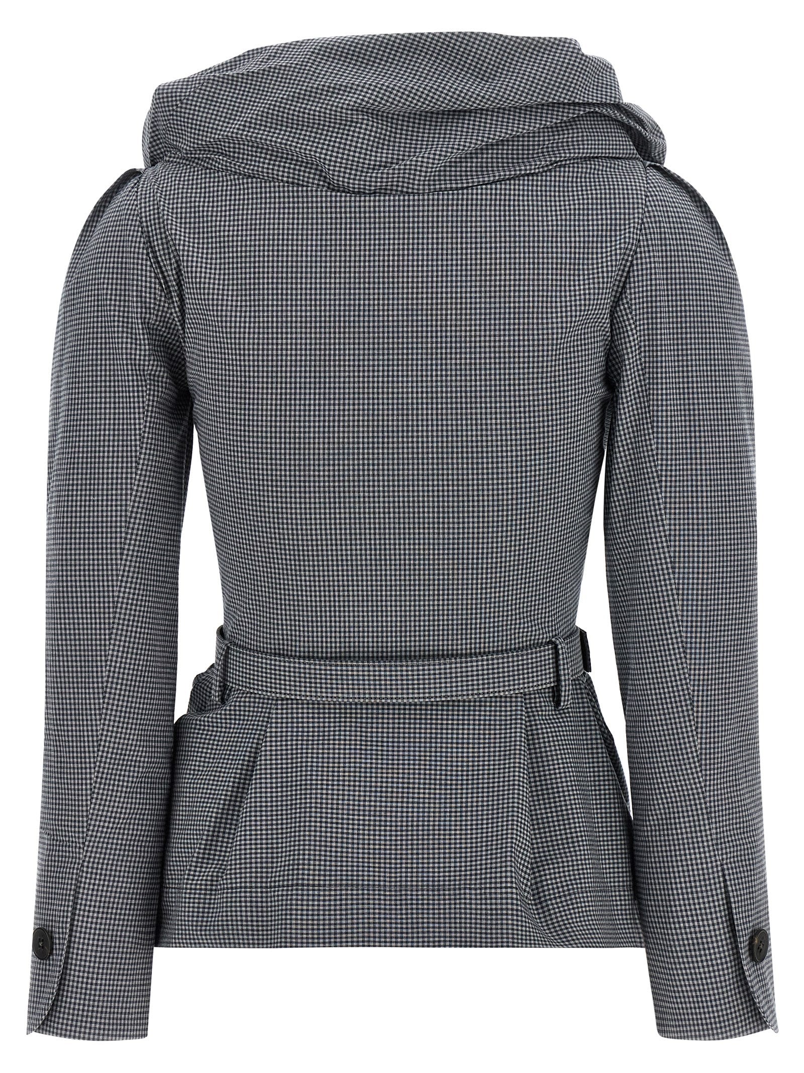 Blazer by Vivienne Westwood for women in stretch viscose cotton gray, patterned & monogram features an crisp silhouette with sophisticated and a crisp shawl-collar neckline for a truly crisp finish.