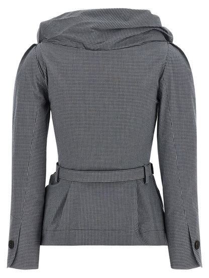 Blazer by Vivienne Westwood for women in stretch viscose cotton gray, patterned & monogram features an crisp silhouette with sophisticated and a crisp shawl-collar neckline for a truly crisp finish.