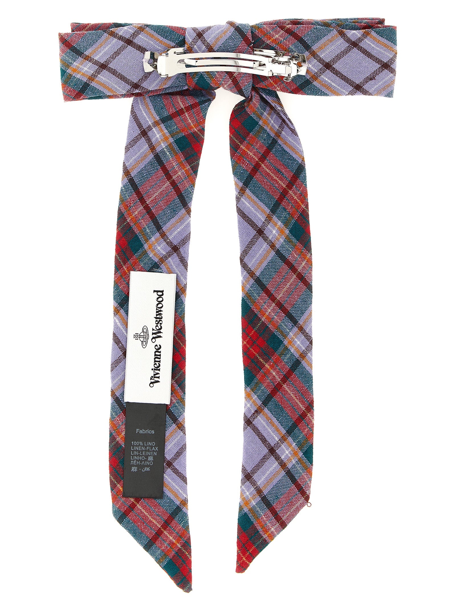 This Hair Pin by Vivienne Westwood for women in cotton multicolor, patterned, tartan & signature presents a ornamental silhouette, showcasing the ornamental details and refined style of the Orb Linen Hair Pin.