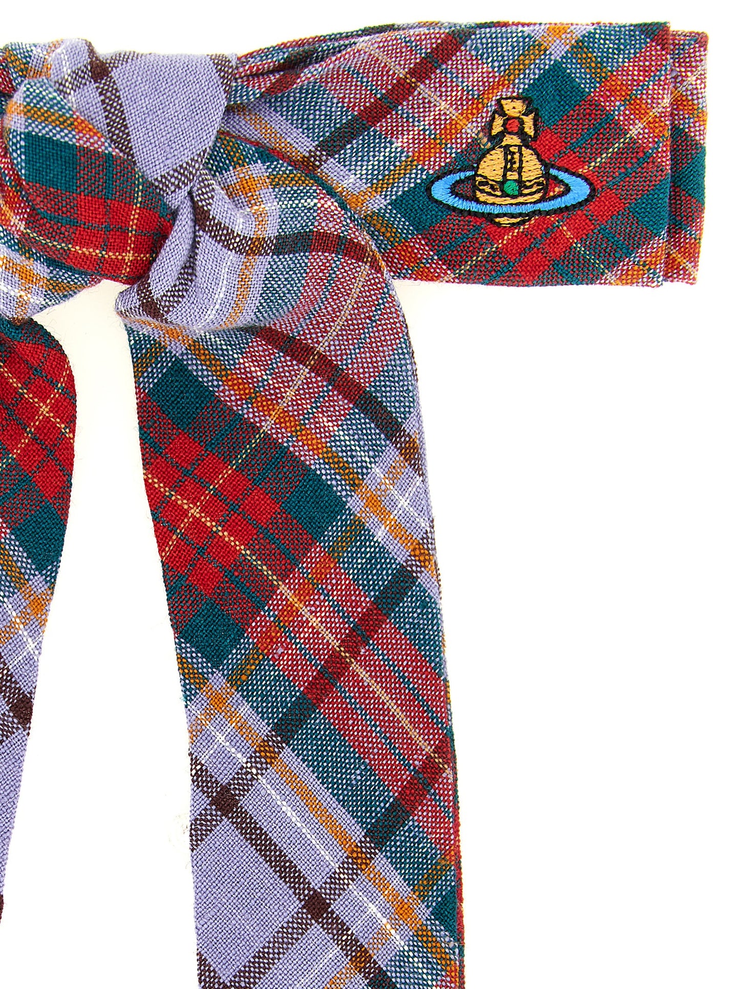 Hair Pin by Vivienne Westwood for women in cotton and multicolor, patterned, tartan & signature showcases a ornate silhouette, artfully capturing the essence of Orb Linen Hair Pin with its ornate design.