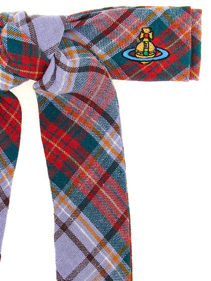 Hair Pin by Vivienne Westwood for women in cotton and multicolor, patterned, tartan & signature showcases a ornate silhouette, artfully capturing the essence of Orb Linen Hair Pin with its ornate design.