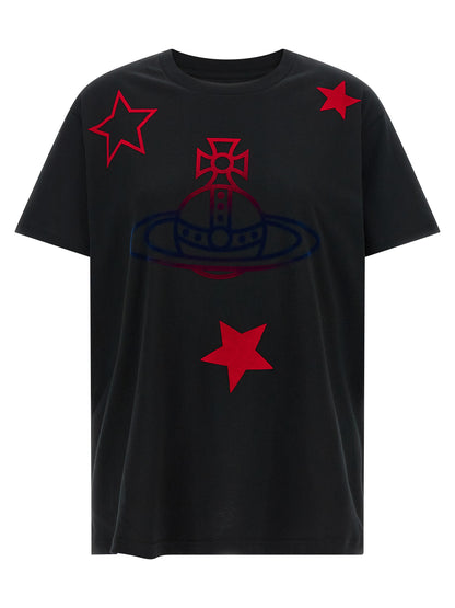 T-Shirt by Vivienne Westwood for women in cotton black & print features an edgy silhouette, meticulously detailed with a sophisticated short-sleeve and crew neckline for a truly edgy finish.