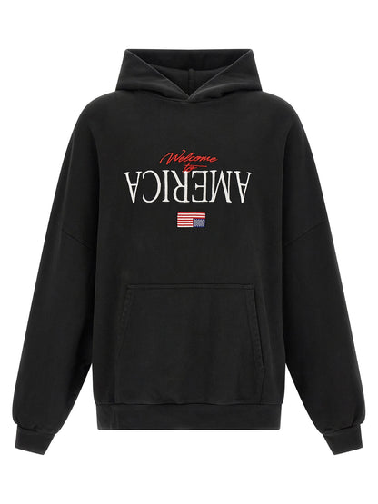 Sweatshirt Hoodie by WILLY CHAVARRIA for men in cotton black features an avant-garde silhouette, showcasing a sophisticated hooded neckline and long-sleeve detail for a truly avant-garde finish.