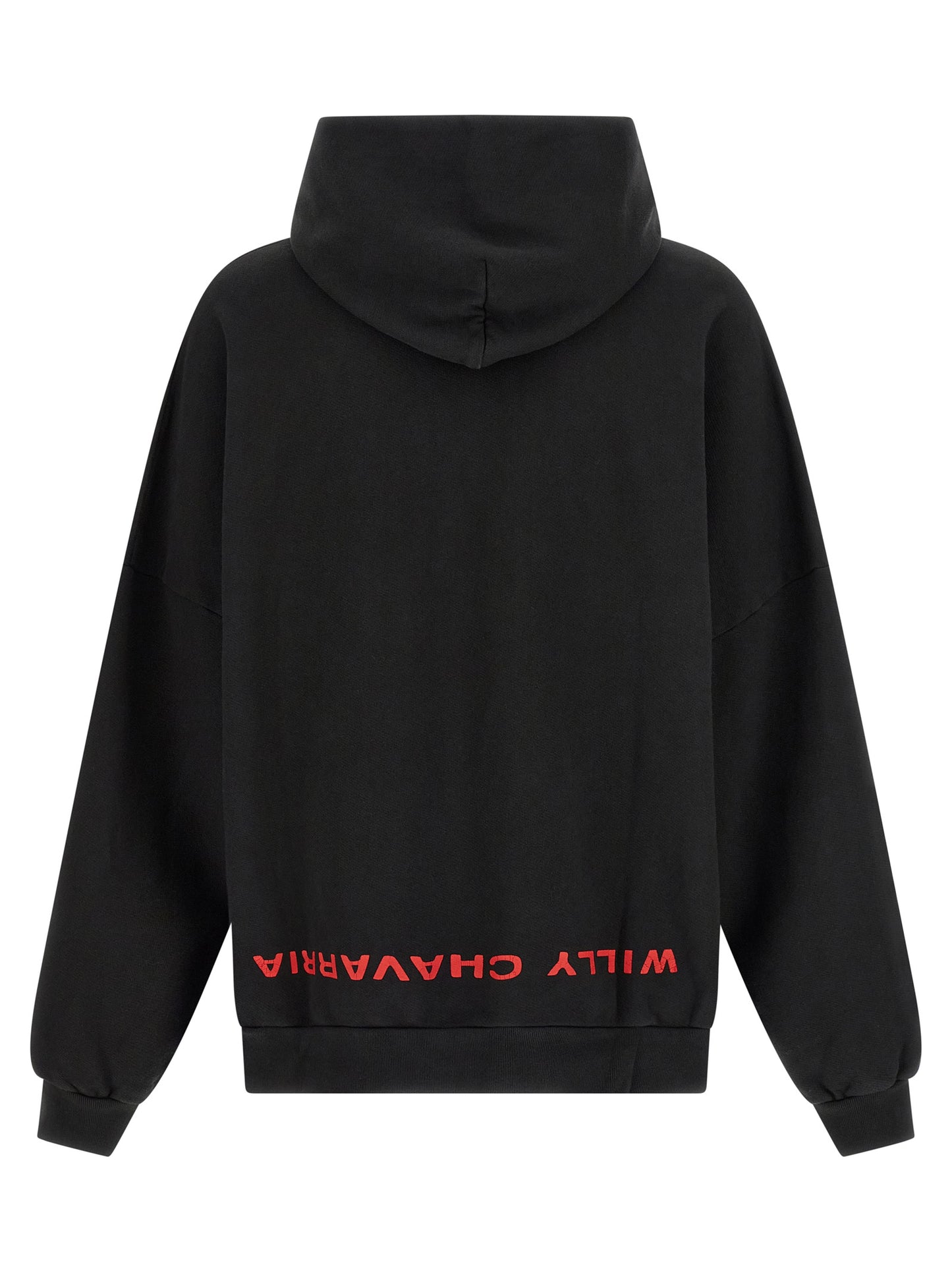 Sweatshirt Hoodie by WILLY CHAVARRIA for men in cotton black features a slouchy chic silhouette, detailed with a slouchy chic and a signature hooded neckline for an elevated aesthetic.