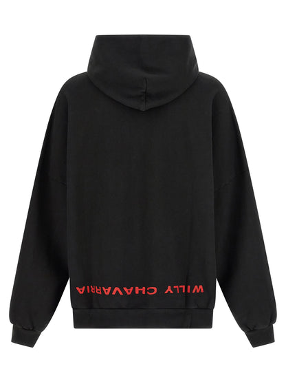 Sweatshirt Hoodie by WILLY CHAVARRIA for men in cotton black features a slouchy chic silhouette, detailed with a slouchy chic and a signature hooded neckline for an elevated aesthetic.