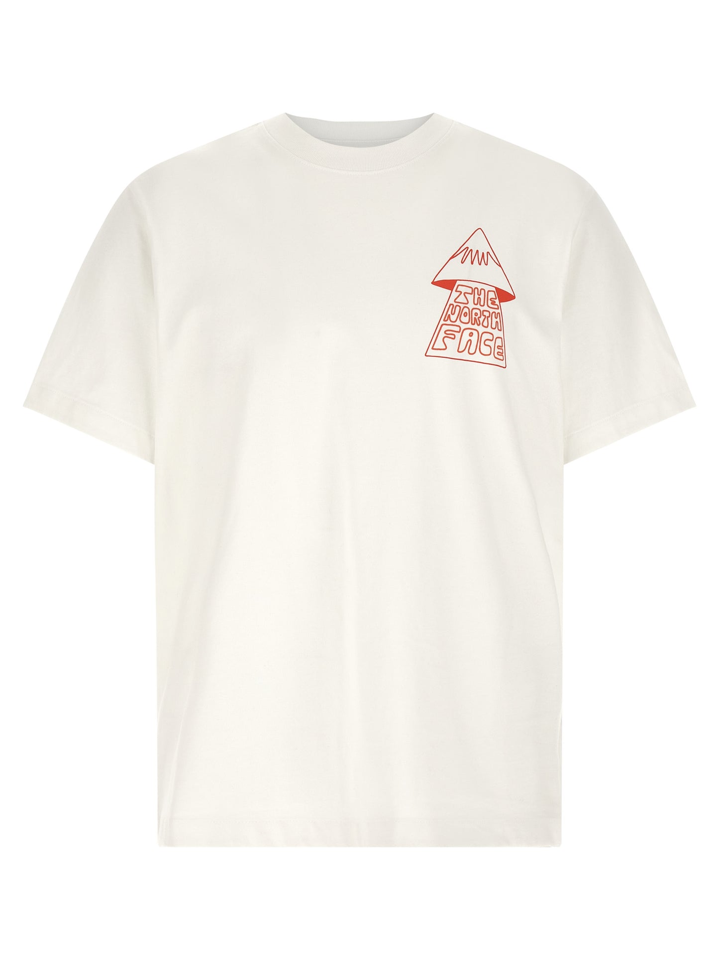 T-Shirt by The North Face for men in cotton white & print features a plush silhouette, showcasing a sophisticated crew neckline and short-sleeve for a truly plush finish.