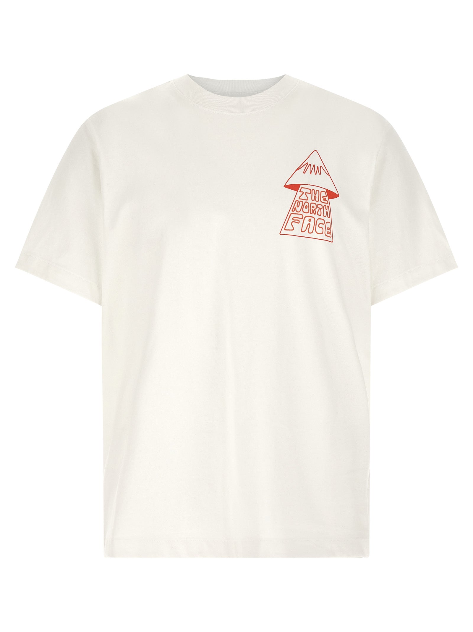 T-Shirt by The North Face for men in cotton white & print features a plush silhouette, showcasing a sophisticated crew neckline and short-sleeve for a truly plush finish.