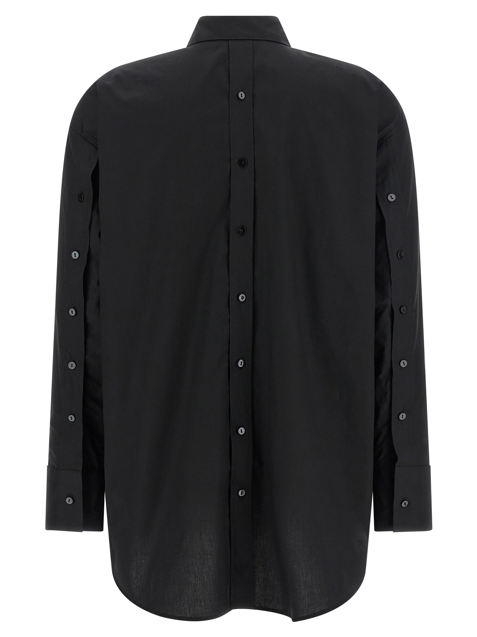 Blouse by XACUS for women in cotton black features an architectural silhouette with a refined and elegant for a architectural look.
