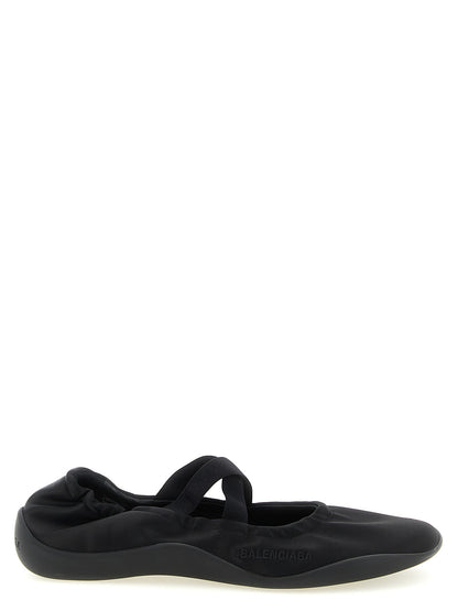 Balenciaga Women's TU Polyester Satin & Lambskin Leather Ballet Flat Shoes - Black