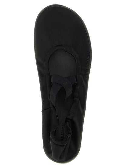 Balenciaga Women's TU Polyester Satin & Lambskin Leather Ballet Flat Shoes - Black