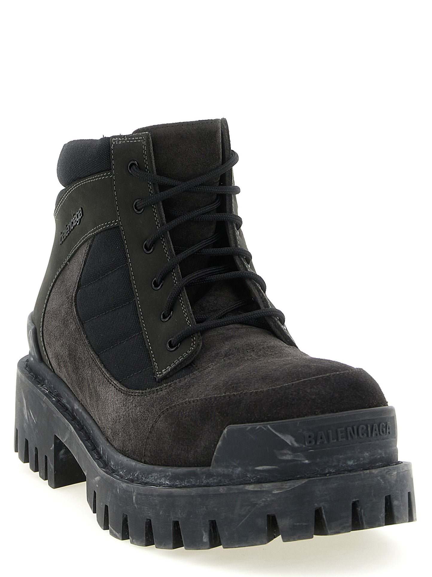 Lace-Up Ankle Combat Boots by Balenciaga for men in nubuck suede calfskin & cotton canvas brown features an effortless chic silhouette from the Men's Nubuck Suede Calfskin & Cotton Canvas Lace-Up Ankle Combat Boots collection, showcasing a effortless chic and refined for an effortless chic look.