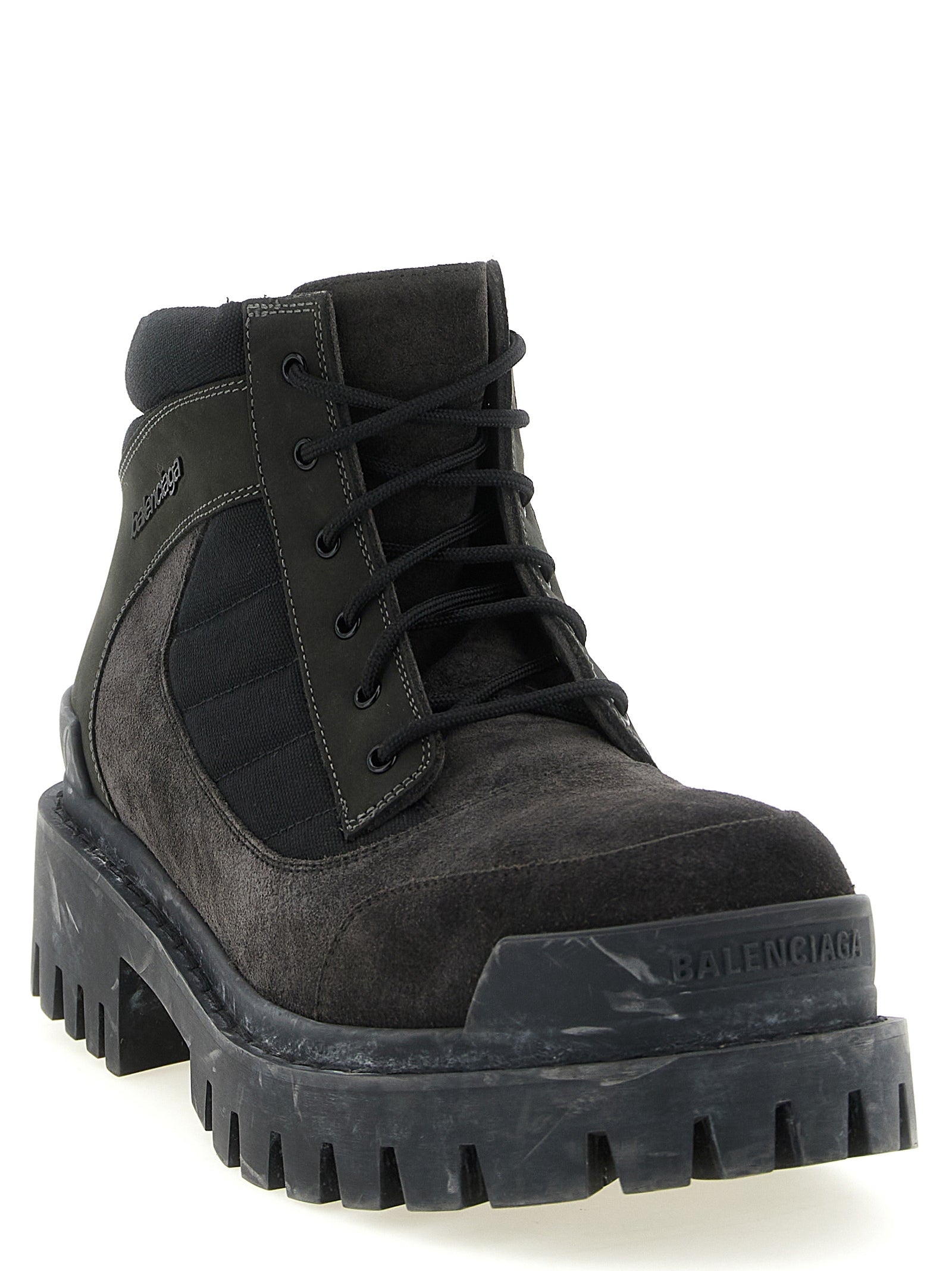Lace-Up Ankle Combat Boots by Balenciaga for men in nubuck suede calfskin & cotton canvas brown features an effortless chic silhouette from the Men's Nubuck Suede Calfskin & Cotton Canvas Lace-Up Ankle Combat Boots collection, showcasing a effortless chic and refined for an effortless chic look.