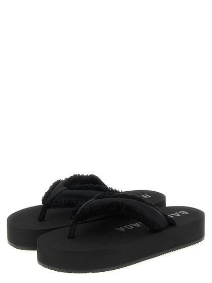 Balenciaga Women's Silk Viscose Satin & TU Sliders Sandals Flat Shoes - Black