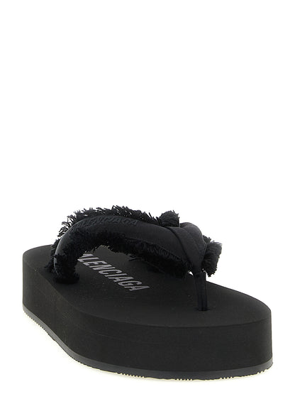 Balenciaga Women's Silk Viscose Satin & TU Sliders Sandals Flat Shoes - Black