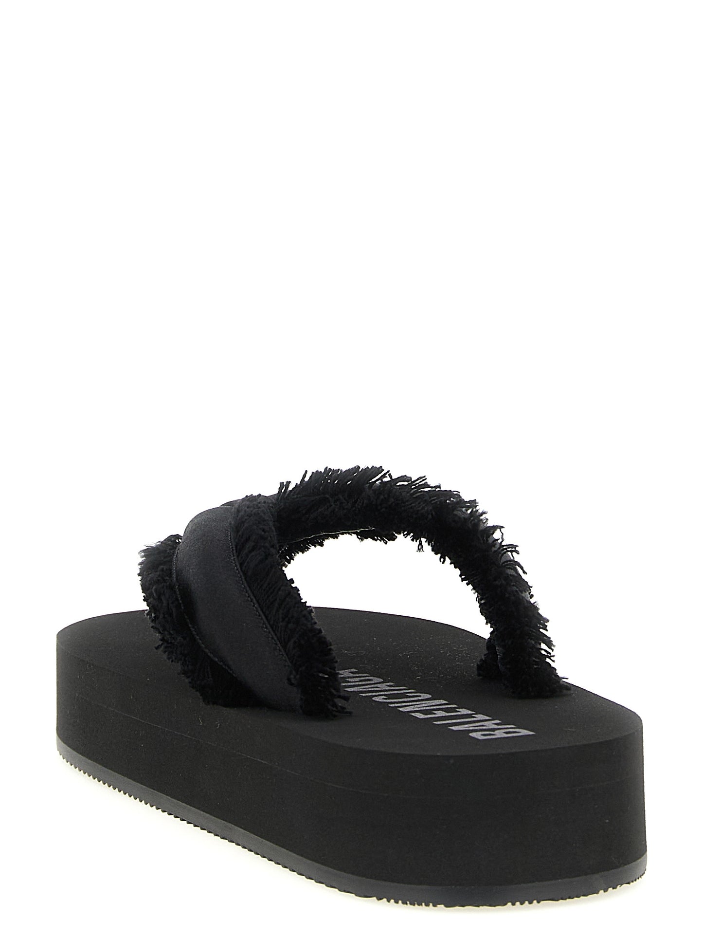 Balenciaga Women's Silk Viscose Satin & TU Sliders Sandals Flat Shoes - Black