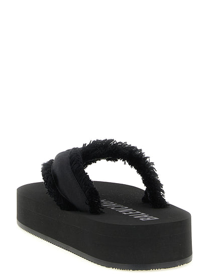 Balenciaga Women's Silk Viscose Satin & TU Sliders Sandals Flat Shoes - Black