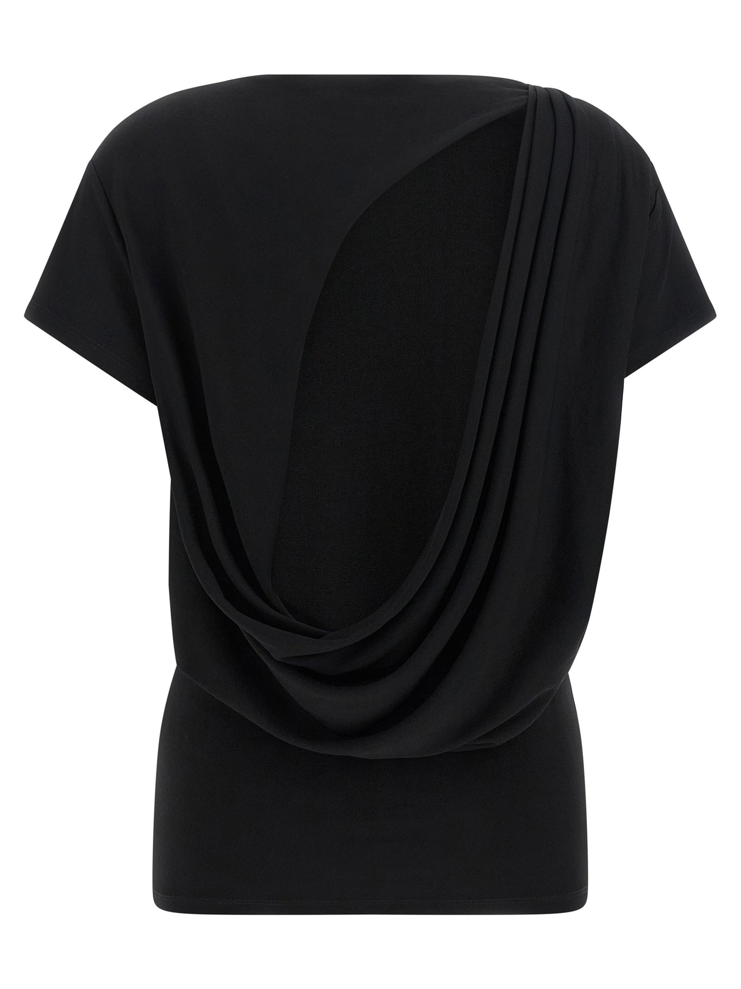 T-Shirt by Jacquemus for women in polyamide viscose black showcases a dramatic silhouette, elegantly detailed with a dramatic boat neckline and for a truly dramatic finish.