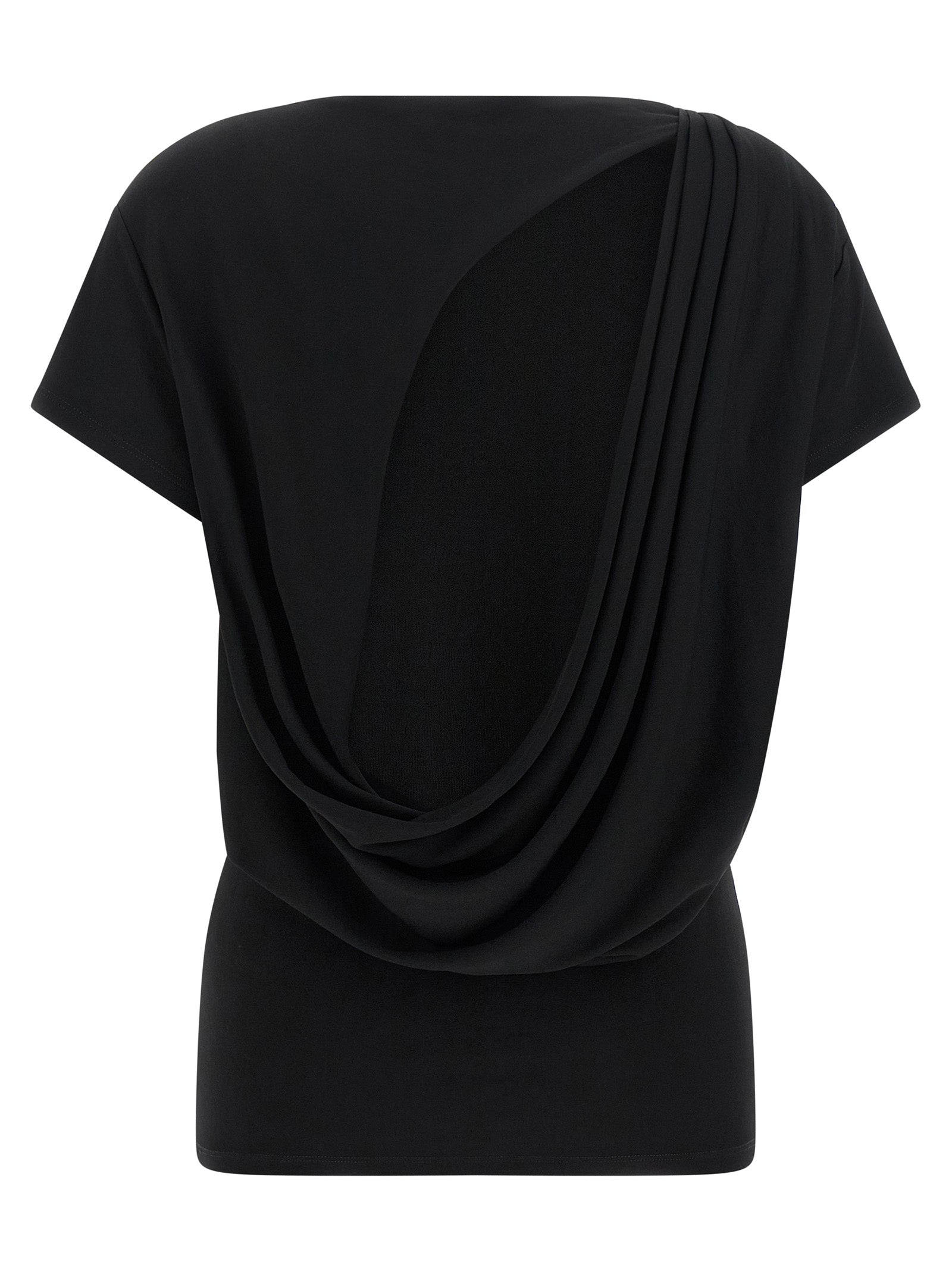 T-Shirt by Jacquemus for women in polyamide viscose black showcases a dramatic silhouette, elegantly detailed with a dramatic boat neckline and for a truly dramatic finish.
