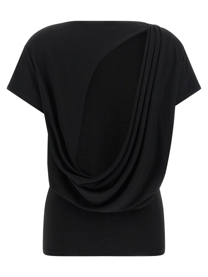 T-Shirt by Jacquemus for women in polyamide viscose black showcases a dramatic silhouette, elegantly detailed with a dramatic boat neckline and for a truly dramatic finish.
