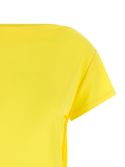 Dress by Jacquemus for women in polyamide viscose bicolour & yellow features an eye catching silhouette with a sophisticated boat neckline, elegant , and a refined short for a eye catching aesthetic.