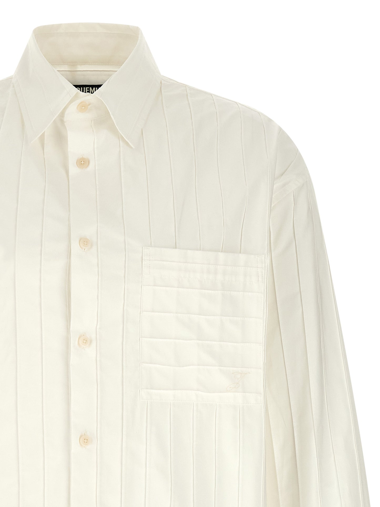 Shirt by Jacquemus for men in cotton horn, white & striped features an polished silhouette, showcasing a sophisticated and detail for a truly polished finish.