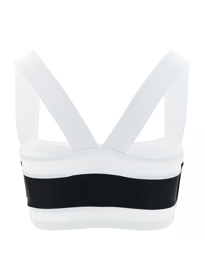 Swimwear Top by GOLDBERGH for women in stretch polyamide bicolour, black & white presents a riviera-ready silhouette, showcasing the Women's Stretch Polyamide Swimwear Top design with a riviera-ready look.