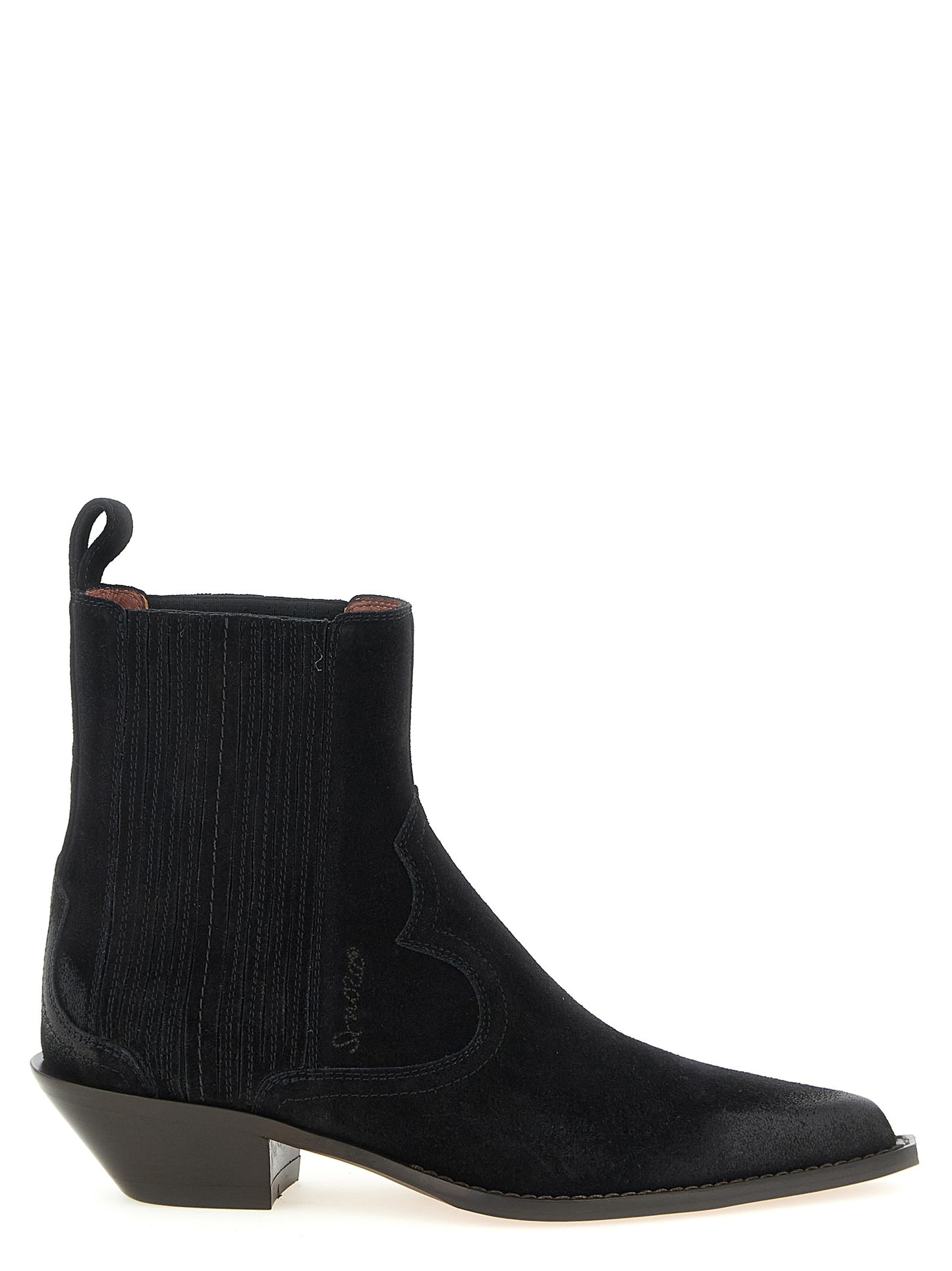 Ankle Chelsea Boots by Sonora for women in bos taurus calf suede leather black features an enchanting design from the Women's Bos Taurus Calf Suede Leather Ankle Chelsea Boots collection, highlighting a enchanting and pointed toe style for a refined look.