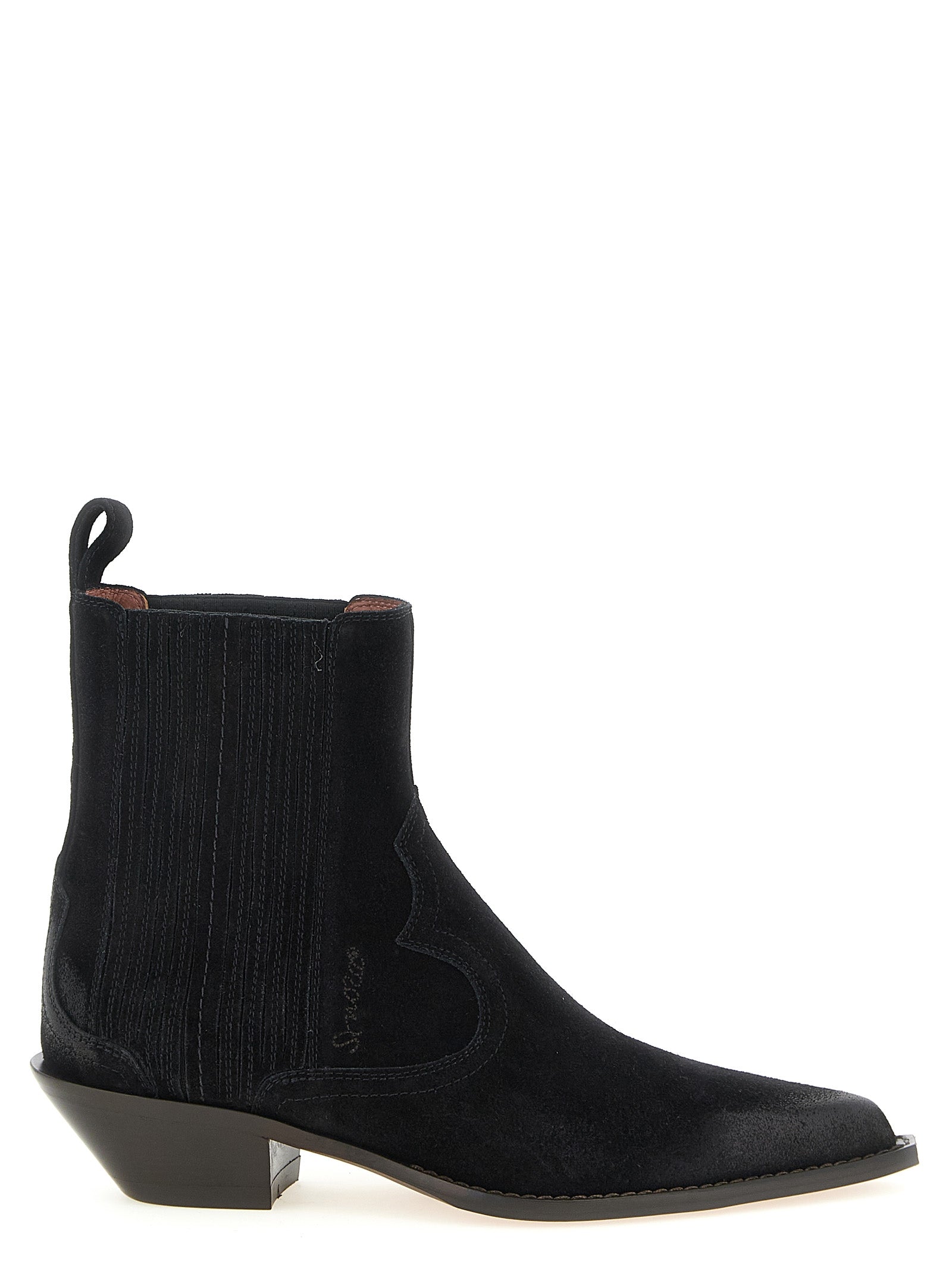 Ankle Chelsea Boots by Sonora for women in bos taurus calf suede leather black features an enchanting design from the Women's Bos Taurus Calf Suede Leather Ankle Chelsea Boots collection, highlighting a enchanting and pointed toe style for a refined look.