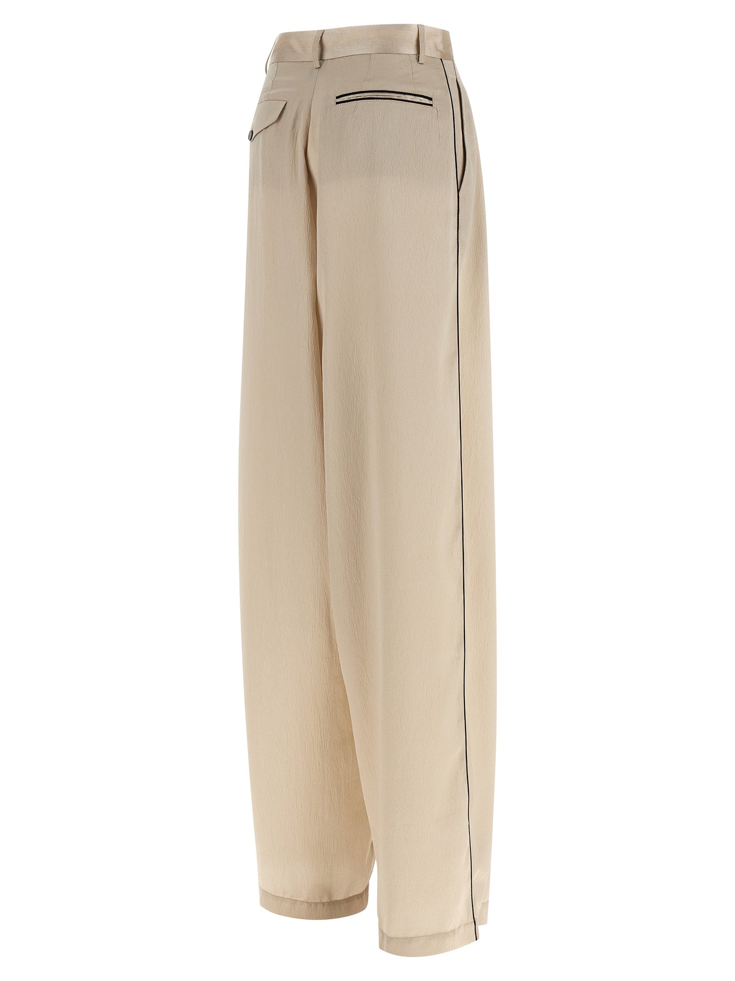 MAISON JEJIA Women's Wide High Rise Silk Polyester Satin Casual Pants - Beige