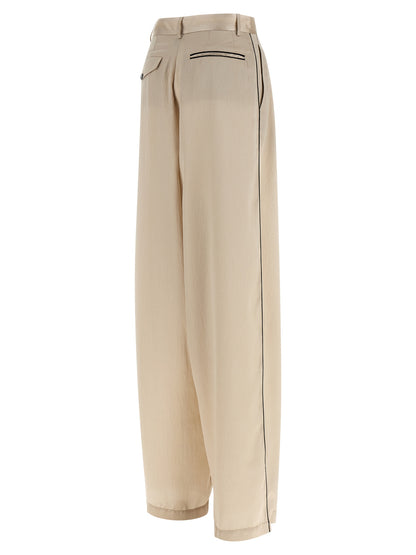 MAISON JEJIA Women's Wide High Rise Silk Polyester Satin Casual Pants - Beige