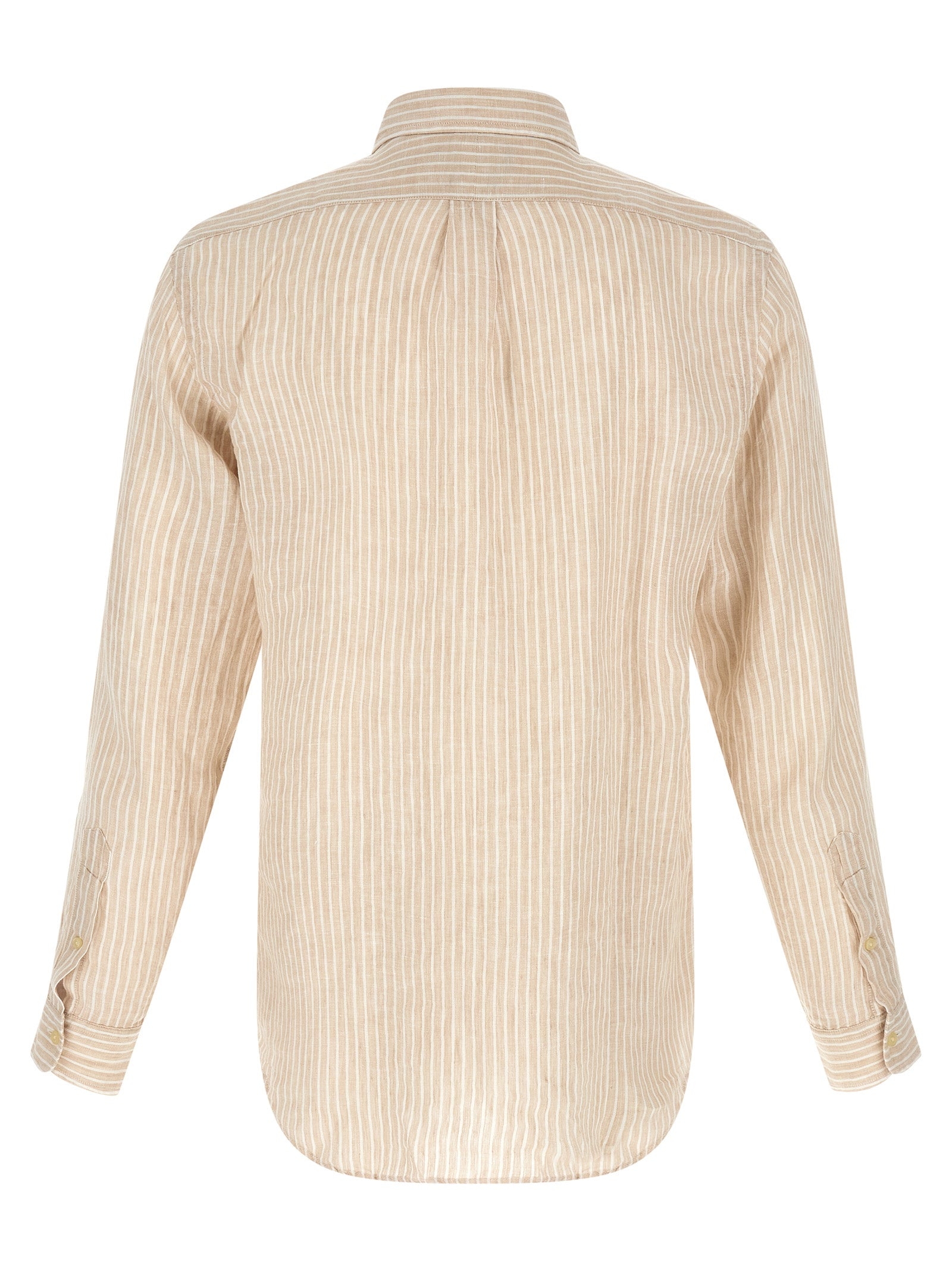 Shirt by Polo Ralph Lauren for men in linen beige & striped showcases a sharp silhouette, elegantly detailed with a sharp and sharp .