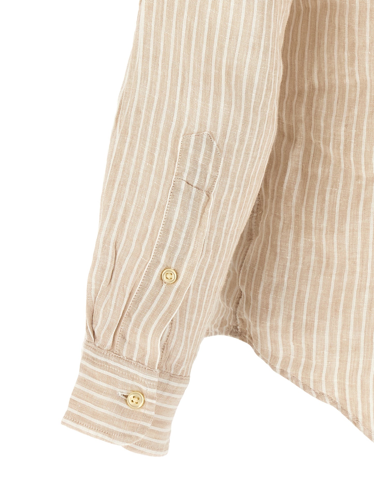 Shirt by Polo Ralph Lauren for men in linen beige & striped showcases a sleek silhouette, elegantly detailed with a sleek and for a sleek finish.