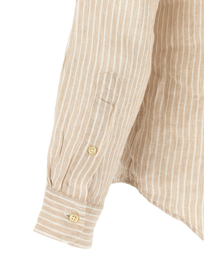 Shirt by Polo Ralph Lauren for men in linen beige & striped showcases a sleek silhouette, elegantly detailed with a sleek and for a sleek finish.