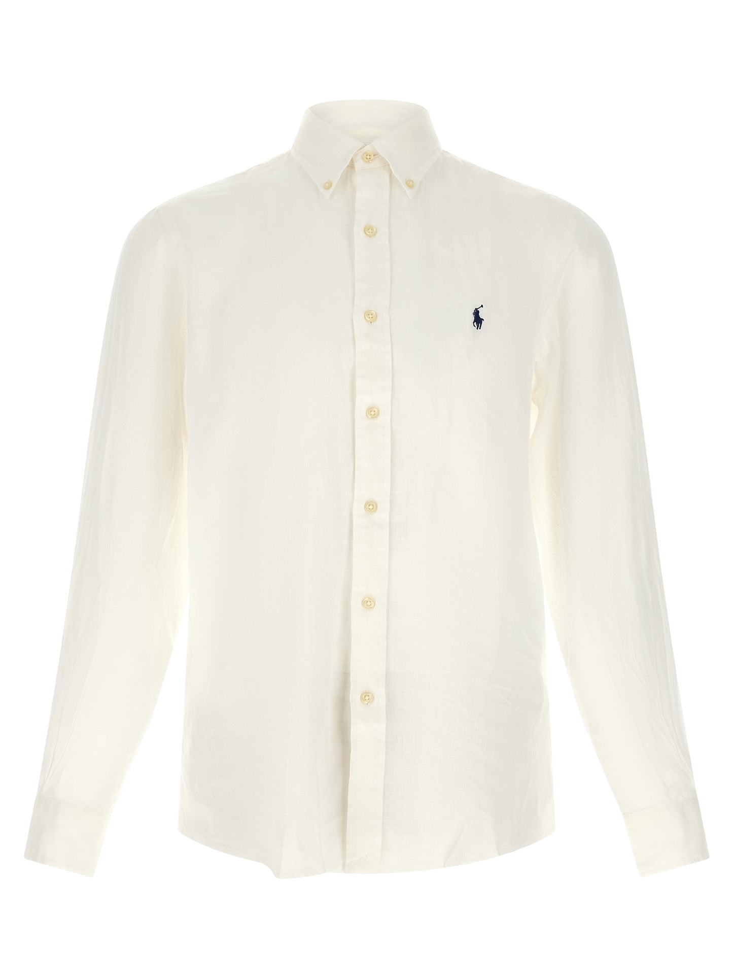 Shirt by Polo Ralph Lauren for men in linen white presents a discerning silhouette, showcasing a sophisticated and for a truly discerning finish.