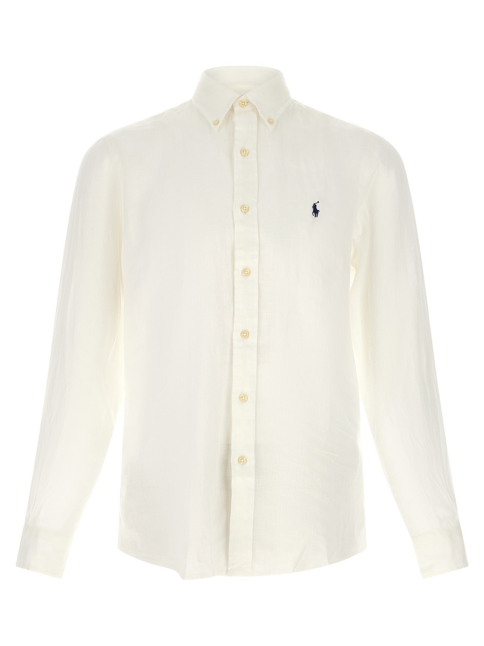 Shirt by Polo Ralph Lauren for men in linen white presents a discerning silhouette, showcasing a sophisticated and for a truly discerning finish.