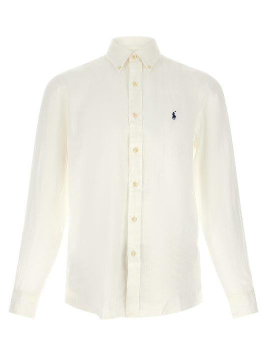 Shirt by Polo Ralph Lauren for men in linen white presents a discerning silhouette, showcasing a sophisticated and for a truly discerning finish.