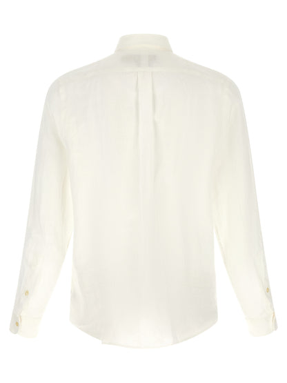 Shirt by Polo Ralph Lauren for men in linen white features an architectural silhouette with a refined and elegant for a architectural look.
