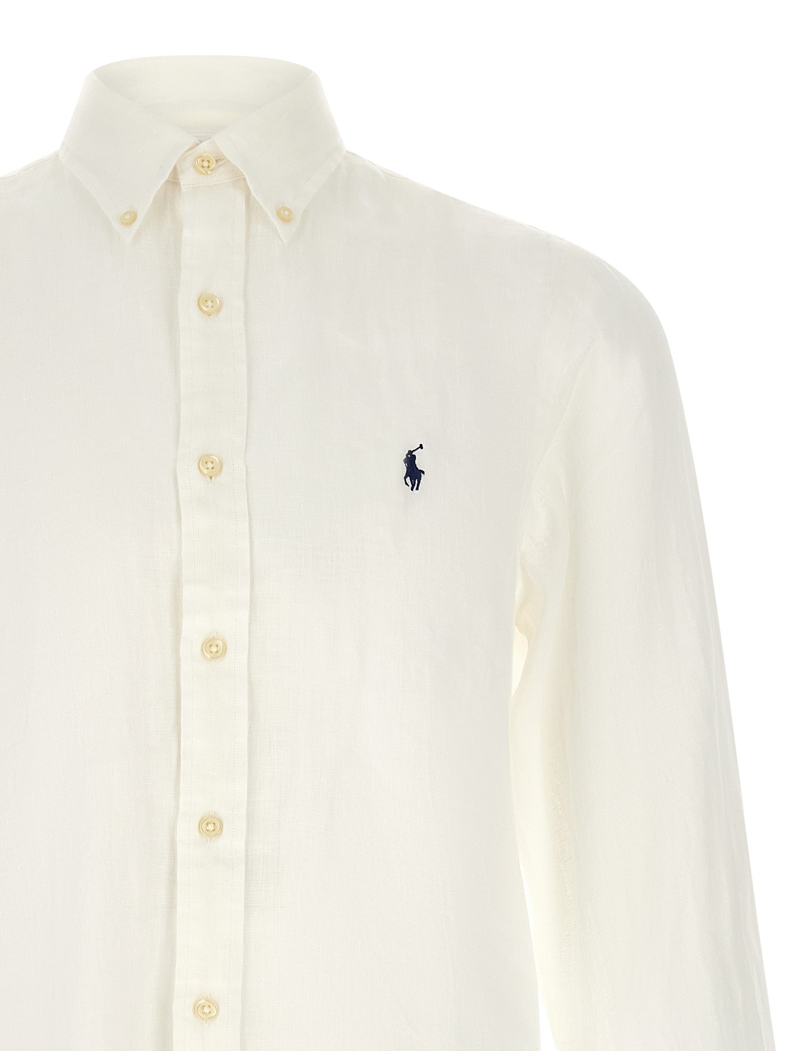 Shirt by Polo Ralph Lauren for men in linen white, featuring a nuanced and nuanced for a sophisticated finish.