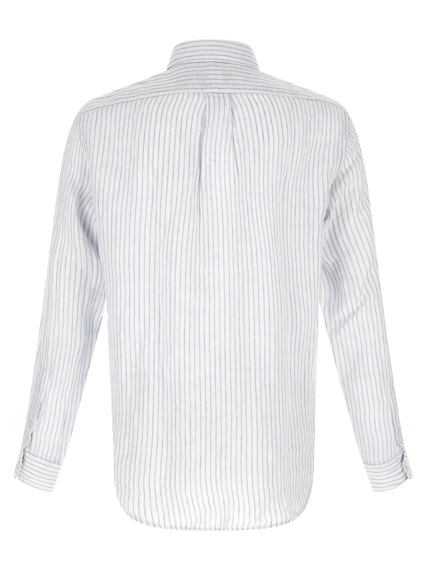 Shirt by Polo Ralph Lauren for men in linen light-blue & striped features an polished silhouette, showcasing a sophisticated and detail for a truly polished finish.