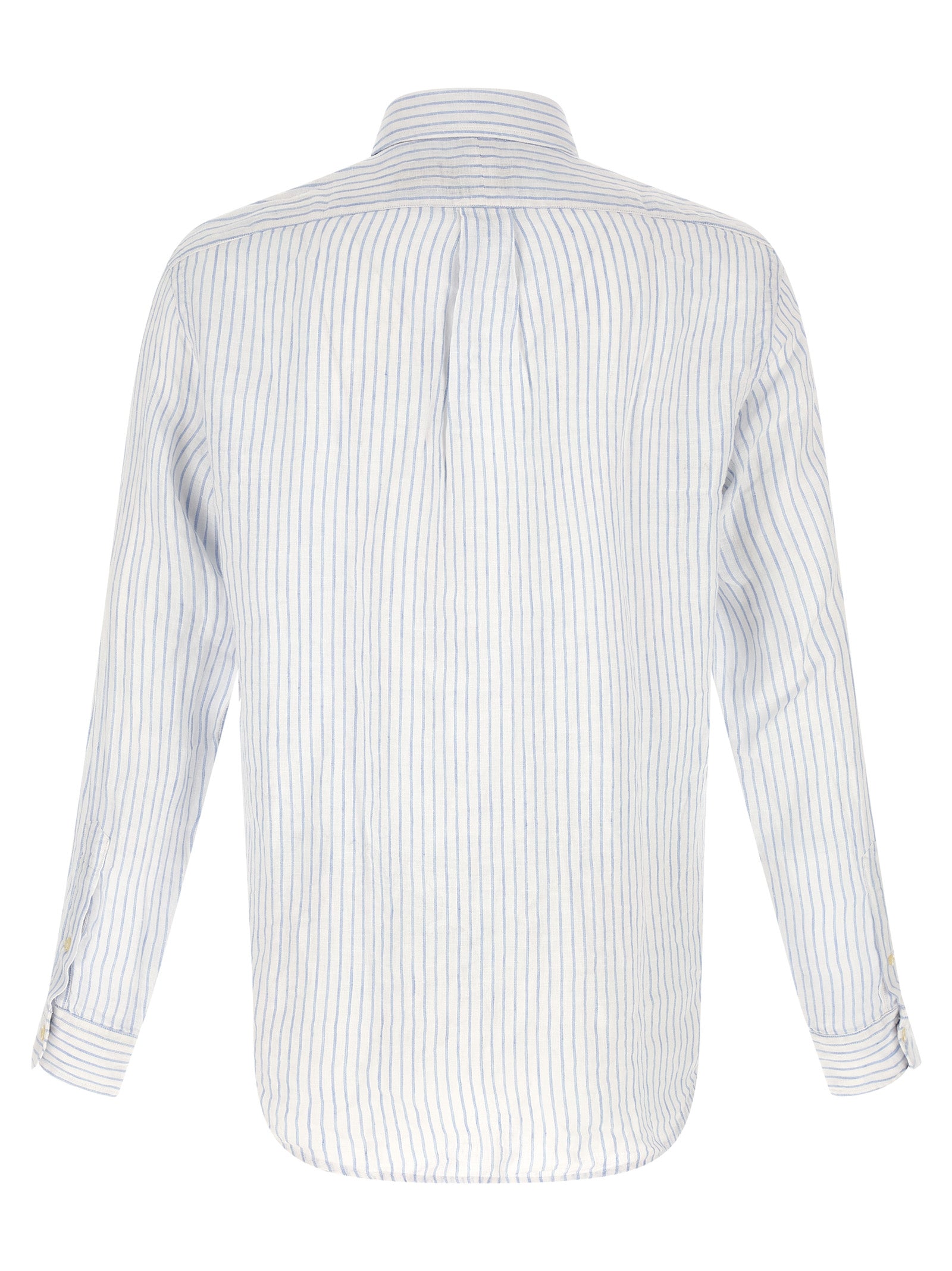 Shirt by Polo Ralph Lauren for men in linen light-blue & striped features an polished silhouette, showcasing a sophisticated and detail for a truly polished finish.