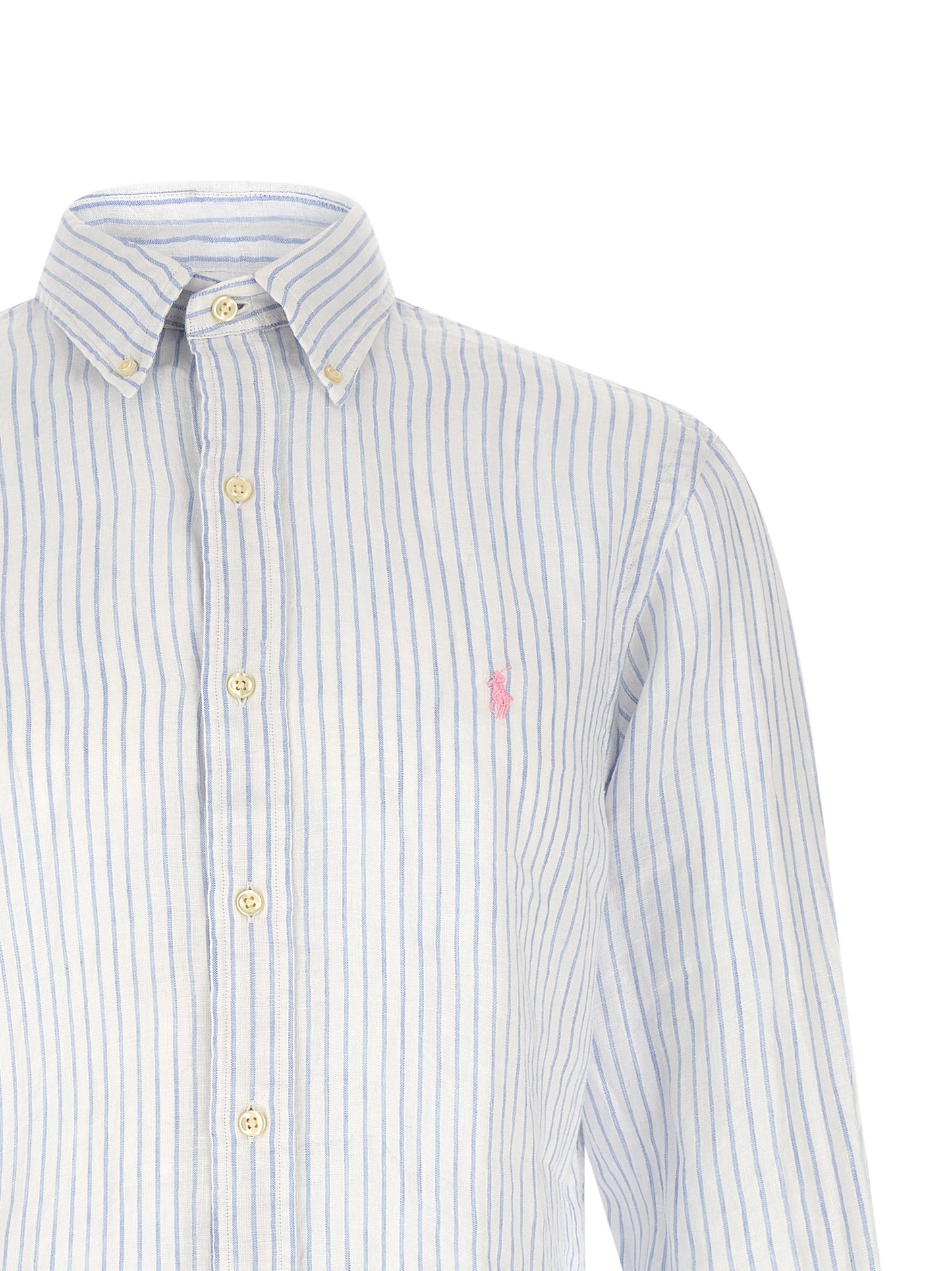 Shirt by Polo Ralph Lauren for men in linen light-blue & striped, featuring a nuanced and nuanced for a sophisticated finish.