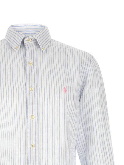 Shirt by Polo Ralph Lauren for men in linen light-blue & striped, featuring a nuanced and nuanced for a sophisticated finish.